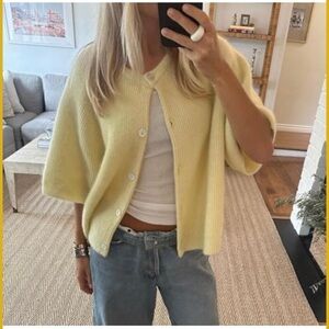 Yellow Button-Front Short Sleeve Knit Sweater